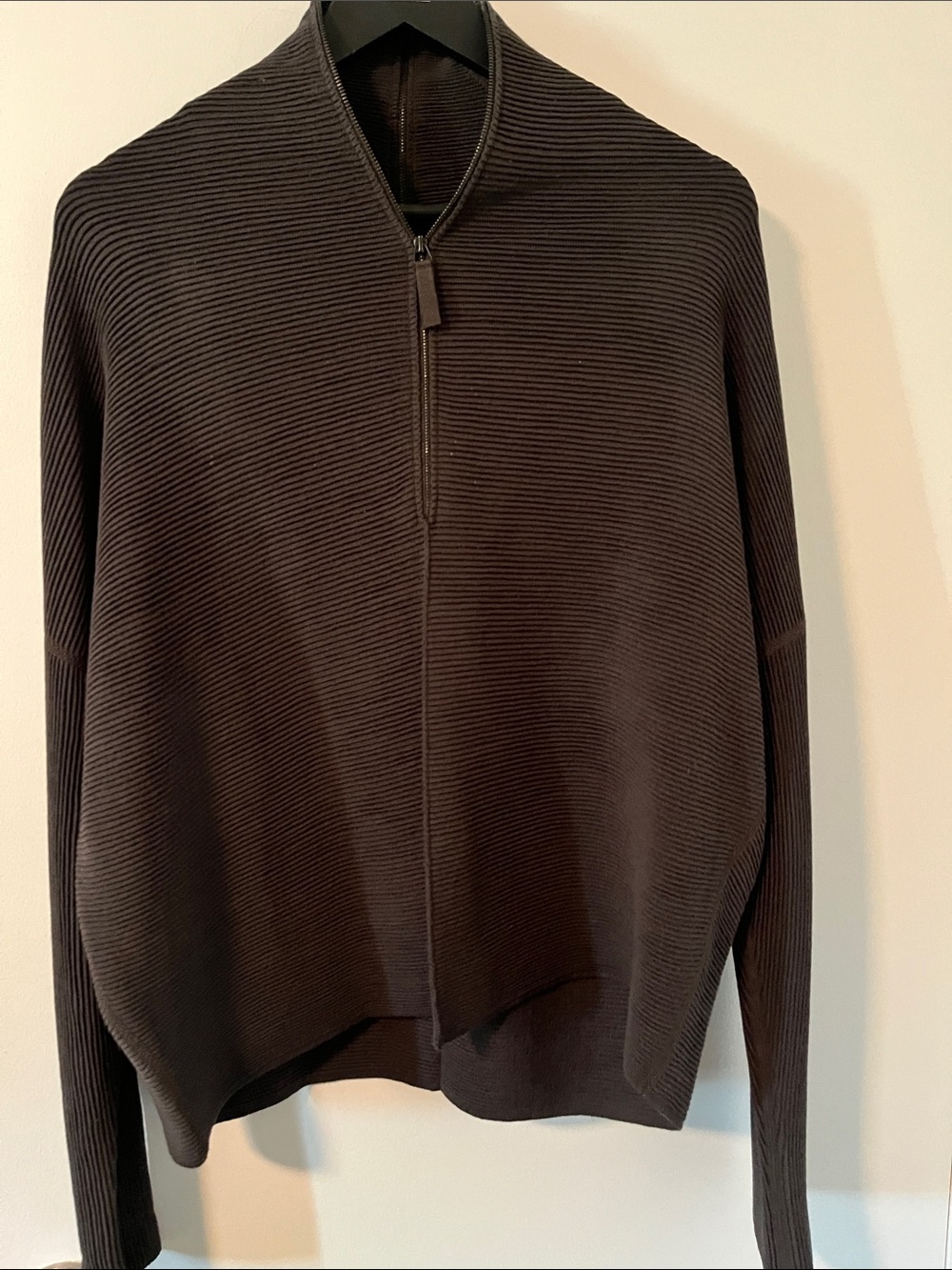 Women Half-Zip Ribbed Sweater - Dark grey